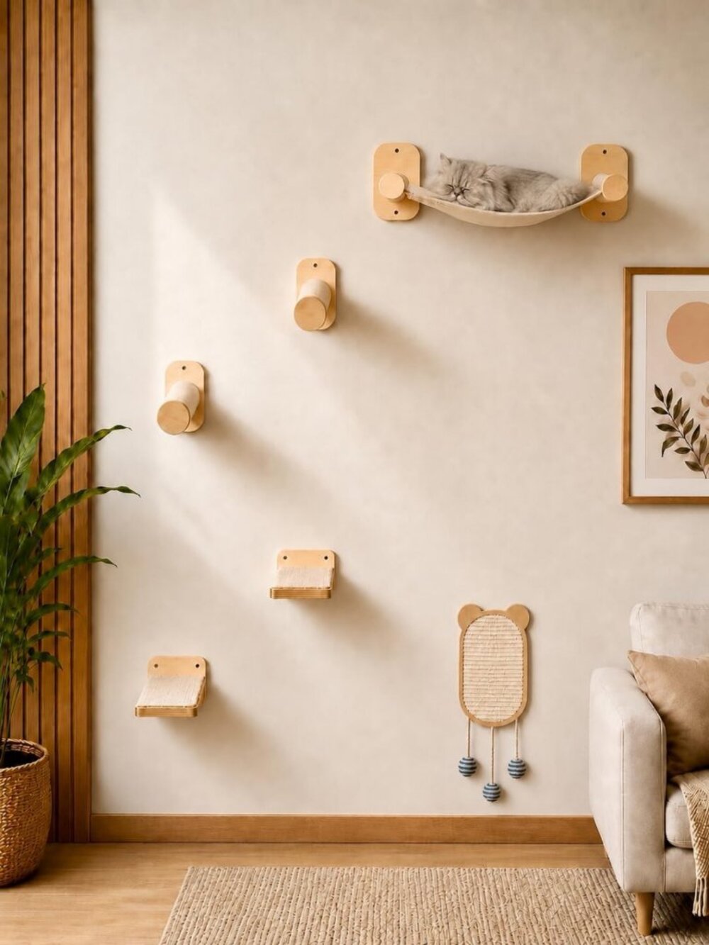 6-in-1 Wall Mounted Cat Furniture with Perch, Hammock & Scratching Post